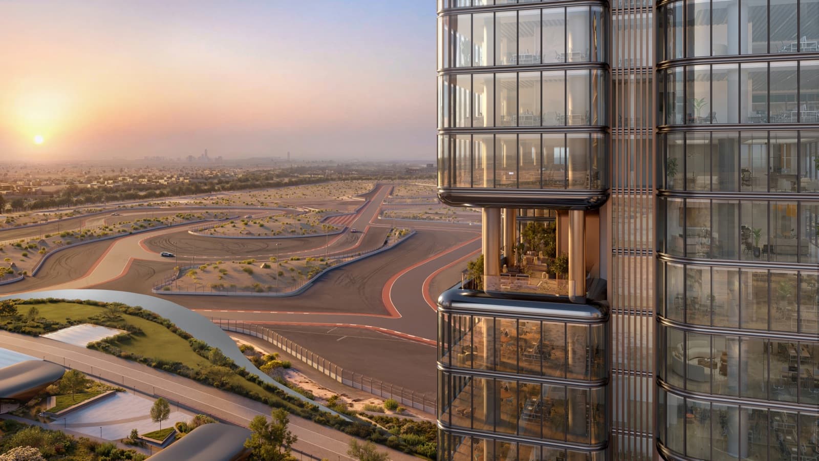 Sky garden overlooking the Dubai Autodrome